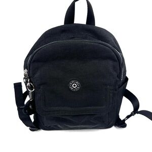 Kipling Backpack Black Nylon Shoulder Book Bag With Monkey Brand New
